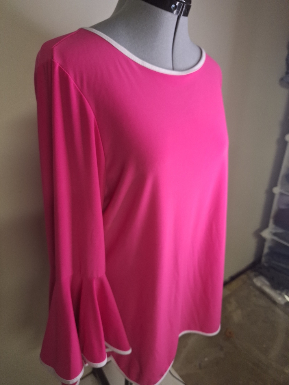 Coco Bianco Hot Pink Bell Sleeve Top with White Trim
